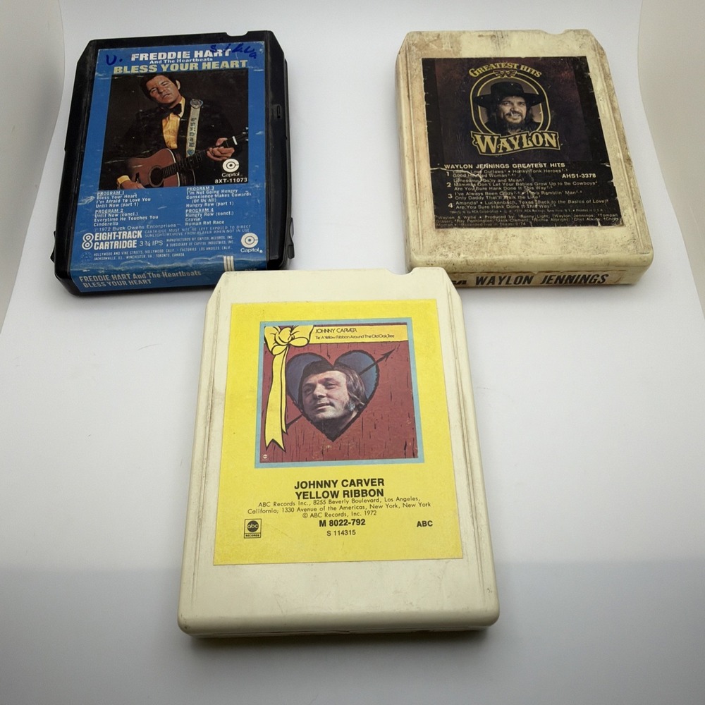 Lot of 3 Vintage 8-Track Tapes Waylon Jennings Freddie Hart Johnny Carver